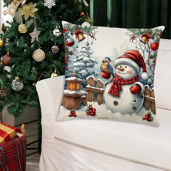 Zenithome Vivid Festive Soft Warm Comfortable Linen 3D Effect Christmas Pillowcase In 17.71In Multicolor For Sofa Bed Home Holiday Decor