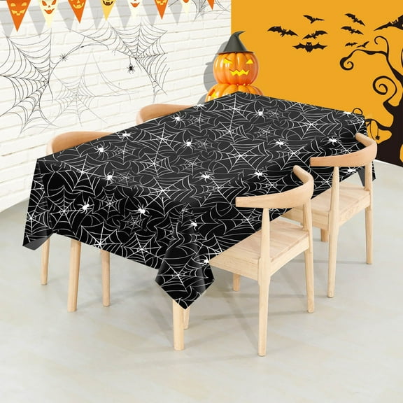 Zenithome White Orange Purple Disposable Halloween Tablecloth Spider Pattern Spooky Waterproof Oil Proof In Plastic for Halloween Parties Indoor Gatherings Outdoor Events