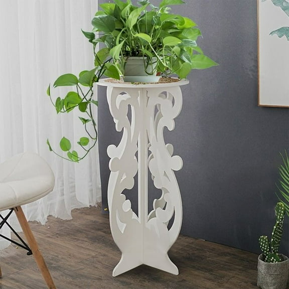 Zenithome White PVC Floor Flower Rack Shelf for Living Room & Balcony, 39x20cm Storage Planter Stand, Decorative Plant Pot Holder, Easy to Clean & Space-Saving Home Decor