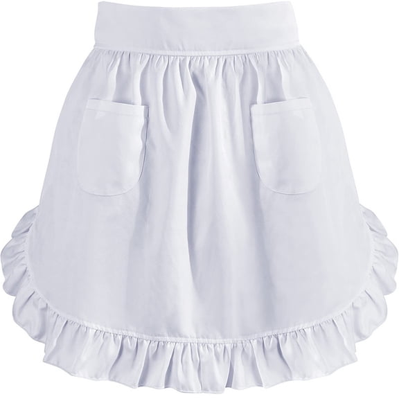 EazyTech Women S White Cute Princess Style Ruffle Half Apron Soft Lightweight and Durable for Cooking Baking Cleaning and Halloween Role Play 26In X 18 1In