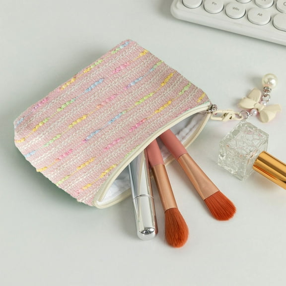 Zenithome Woolen Knitted Striped Color Blocked Coin Purse Portable Compact Lightweight Leak Proof Clean Easy Fresh For Shopping Commuting Travel In 6.29In X 4.33In X 1.18In