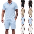 thumbnail image 1 of Zenithor Big & Tall Men's 2 Piece Rib Collar Shirts and Cargo Shorts Set Textured Short Sleeve Top Match Set Summer Beach Outfits S-3XL, 1 of 6