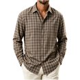 thumbnail image 1 of Zenithor Cotton Plaid Button-Up Shirts for Men, Regular Fit Long Sleeve Tops, Outdoors Casual Wear Brown Sizes M-3XL, 1 of 4