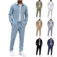 thumbnail image 1 of Zenithor Men's 2 Piece Linen Set Long Sleeve Button Down Shirts and Drawstring Straight Pants Casual Beach Vacation Outfits S-3XL, 1 of 8