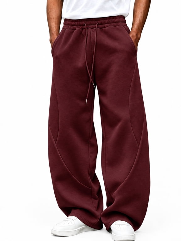Men's Baggy Pants Wide Leg Loose Fit Drawstring Elastic Waist Sweatpants Casual Lounge Trousers with Pockets S-3XL
