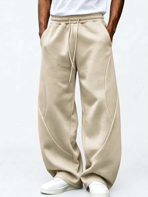 Men's Baggy Pants Wide Leg Loose Fit Drawstring Elastic Waist Sweatpants Casual Lounge Trousers with Pockets S-3XL