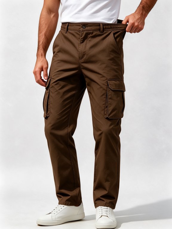 Men's Cargo Pants Straight Leg Casual Outdoor Trousers Elastic Waist Everyday Work Pants with Pockets for Hiking Travel Daily Wear Fall Winter, Sizes S-5XL
