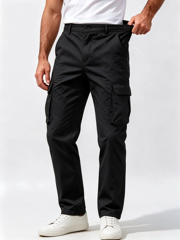 Men's Cargo Pants Straight Leg Casual Outdoor Trousers Elastic Waist Everyday Work Pants with Pockets for Hiking Travel Daily Wear Fall Winter, Sizes S-5XL