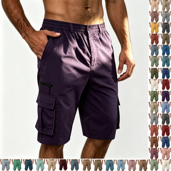 Zenithor Men's Cargo Shorts Straight Elastic Waist Buttons Zipper Solid Color Shorts Summer Casual Work Shorts with Multi Pockets Gray(M-3XL)