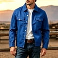 thumbnail image 1 of Zenithor Men's Casual Lightweight Shacket Lapel Collar Button Down Long Sleeve Solid Workwear Outerwear Jackets Coats with Pockets Blue(S-3XL), 1 of 5