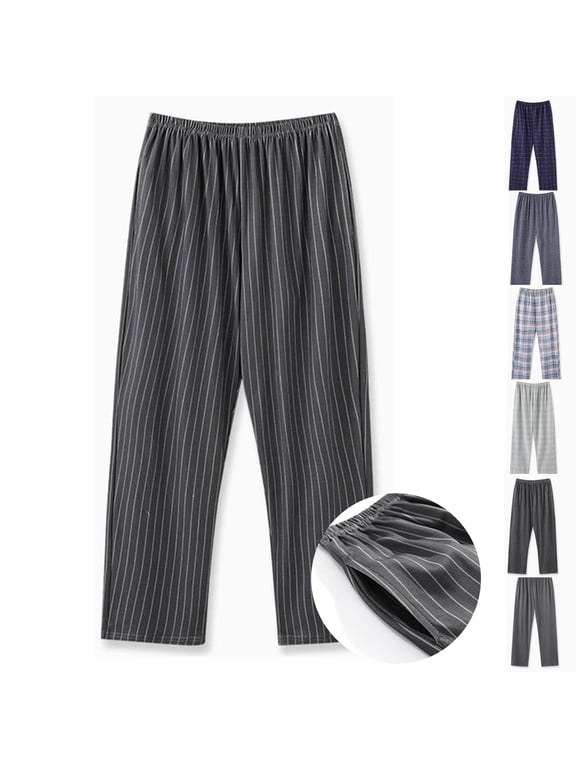 Men's Cotton Elastic Waist Sleepwear Pants Straight-Fit Pajama Trousers Soft Night Pants for Weekend Relaxing or Bedroom,M-4XL Black