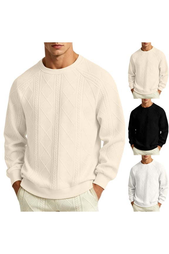 Men's Crewneck Cable Knit Pullover Sweaters Soft Stretch Fabri Tops, Relaxed Fit Pullovers for Work or Weekends M-5XL