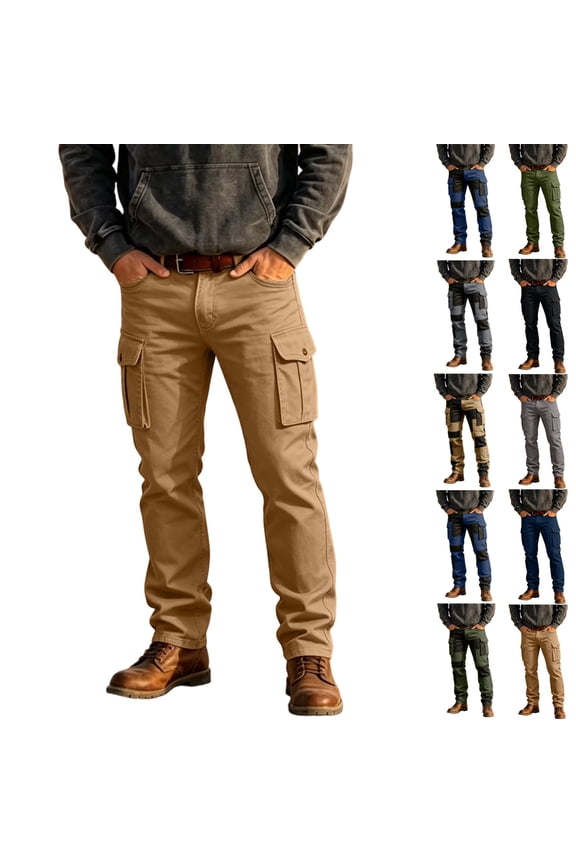 Men's Heavyweight Cotton Cargo Pants Classic Twill Utility Work Trousers Casual Hiking Sweatpants Relaxed Fit XS-2XL