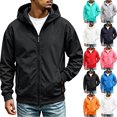 thumbnail image 1 of Zenithor Men's Hooded Windbreaker Jacket Zip Up Rain Coat Solid Long Sleeve Elastic Cuffs Pockets Spring Fall Outdoor Outerwear Black(XXS-3XL), 1 of 9