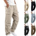 thumbnail image 1 of Zenithor Men's Lightweight Cargo Pants Non-Cuffed Elastic Waist Drawstring Hiking Work Casual Trousers Pockets S-4XL, 1 of 8