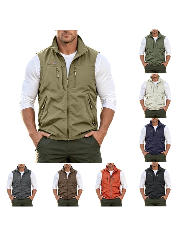 Men's Outdoor Vest, Sleeveless Full Zip Lightweight Nylon Vest with Multiple Zipper Pockets, Breathable Casual Outerwear for Hiking Fishing Travel Sizes M-5XL Black