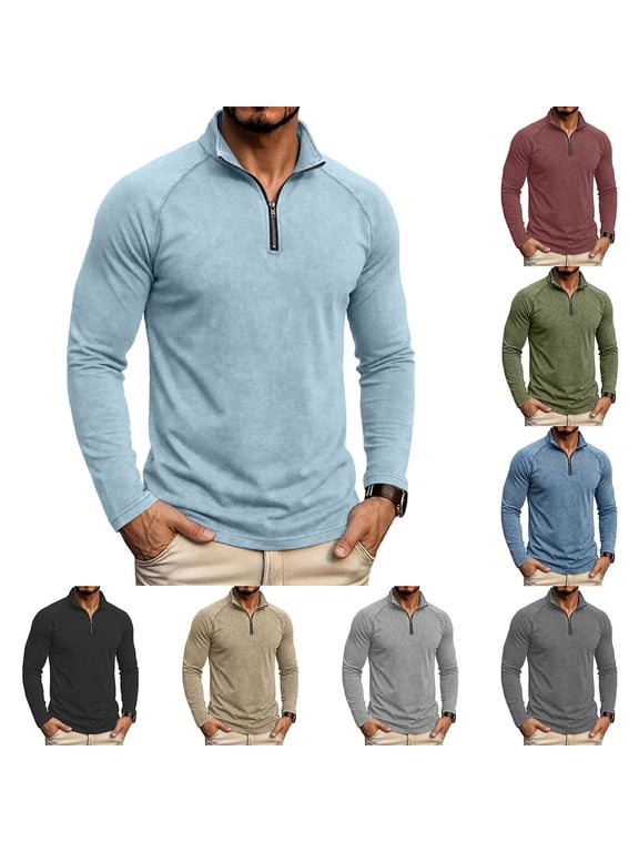 Men's Quarter Zip Mock Neck Pullovers, Regular Fit Stretch Soft Raglan Sleeve Tops, Active Casual Wear Black Sizes S-3XL