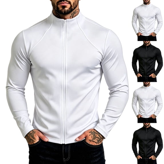 Zenithor Men's Slim Fit Workout Jacket Stand Collar Full Zip Long Sleeve Solid Stretchy Athletic Running Sports Outerwear Coats Black(S-2XL)
