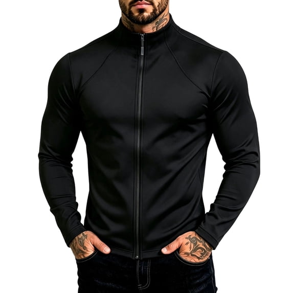 Zenithor Men's Slim Fit Workout Jacket Stand Collar Full Zip Long Sleeve Solid Stretchy Athletic Running Sports Outerwear Coats Black(S-2XL)