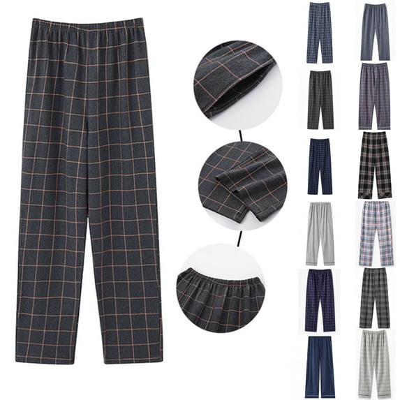 Zenithor Men's Straight-Fit Pajama Pants Plaid Elastic Waist Trousers Night Stretch Sleep Pants for Bedroom,L-4XL Black