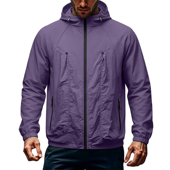 Zenithor Men's Sun Protection Jacket Lightweight Hooded Breathable Quick Dry Outdoor Windbreaker Running Coats Purple(S-4XL)