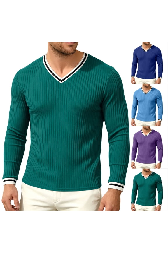 Men's V-Neck Long Sleeve Shirt, Outdoors Stretch Smooth Performance Top, Lightweight Thermal Base Layer for Office or Getaways. (Big and Tall Available),L
