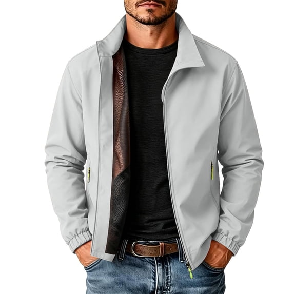 Zenithor Men's Windbreaker Jacket, Lightweight Full Zip Stand Collar Long Sleeve Outdoor Jacket with Pockets for Hiking Cycling Casual Wear Navy(S-4XL)