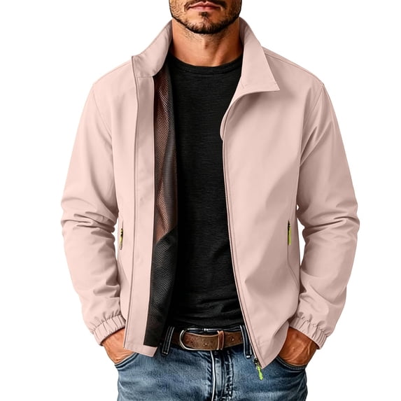 Zenithor Men's Windbreaker Jacket, Lightweight Full Zip Stand Collar Long Sleeve Outdoor Jacket with Pockets for Hiking Cycling Casual Wear Purple(S-4XL)