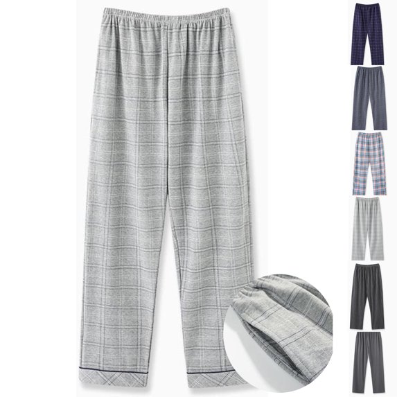 Zenithor Mens Cotton Plaid Elastic Waist Pajama Pants Straight-Fit Night Lounge Trousers Soft Pants for Weekend Relaxing or Sleeping,M-4XL Gray