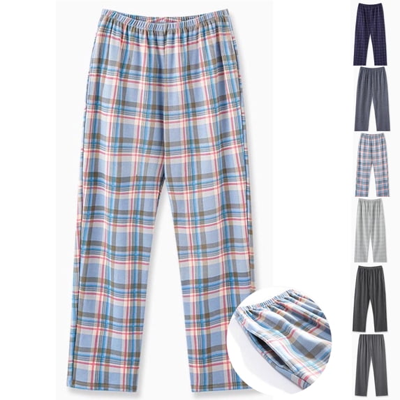 Zenithor Mens Cotton Plaid Elastic Waist Pajama Pants Straight-Fit Night Lounge Trousers Soft Pants for Weekend Relaxing or Sleeping,M-4XL Multicolor