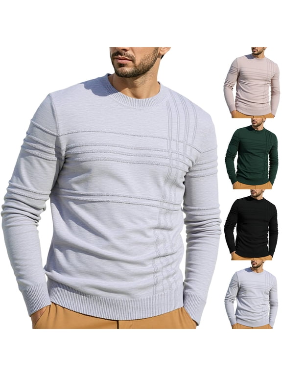 Mens Ribbed Knit Crew Neck Sweaters, Regular Fit Lightweight Stretch Wrinkle-Resistant Pullovers for Fall Winter Daily Wear Black Sizes S-2XL