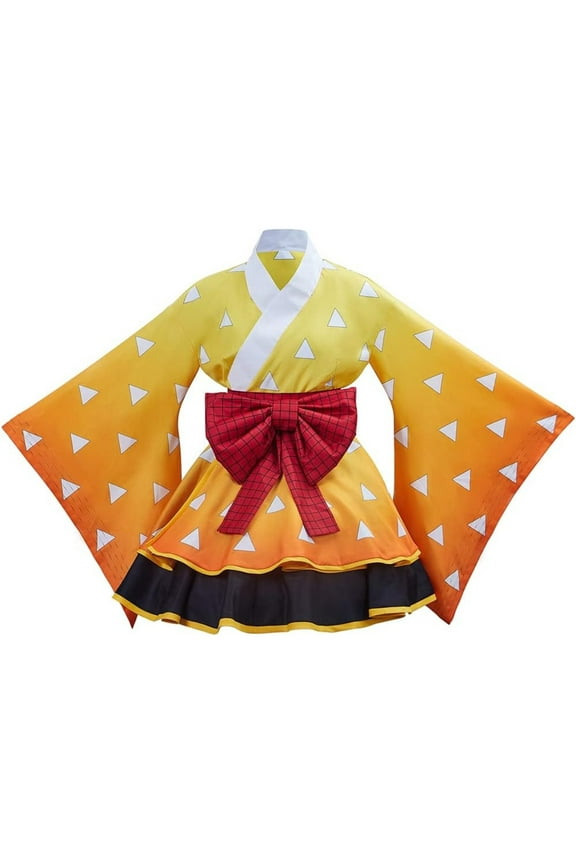 Zenitsu Agatsuma Character Dress Outfit - Yellow & Orange Traditional Style Set