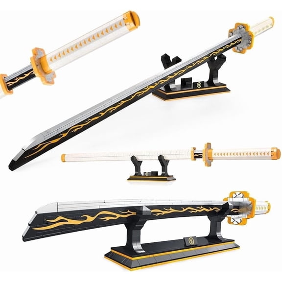 Zenitsu Demon Swords Building Set,39in Demon Sword Building Block with Scabbard and Stand Model Kits Toy,Creative Samurai Sword Gifts for Adults and Kids Boys 8-14 (956 PCS)