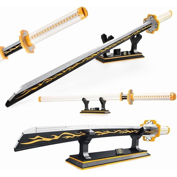 Zenitsu Demon Swords Building Set,39in Demon Sword Building Block with Scabbard and Stand Model Kits Toy,Creative Samurai Sword