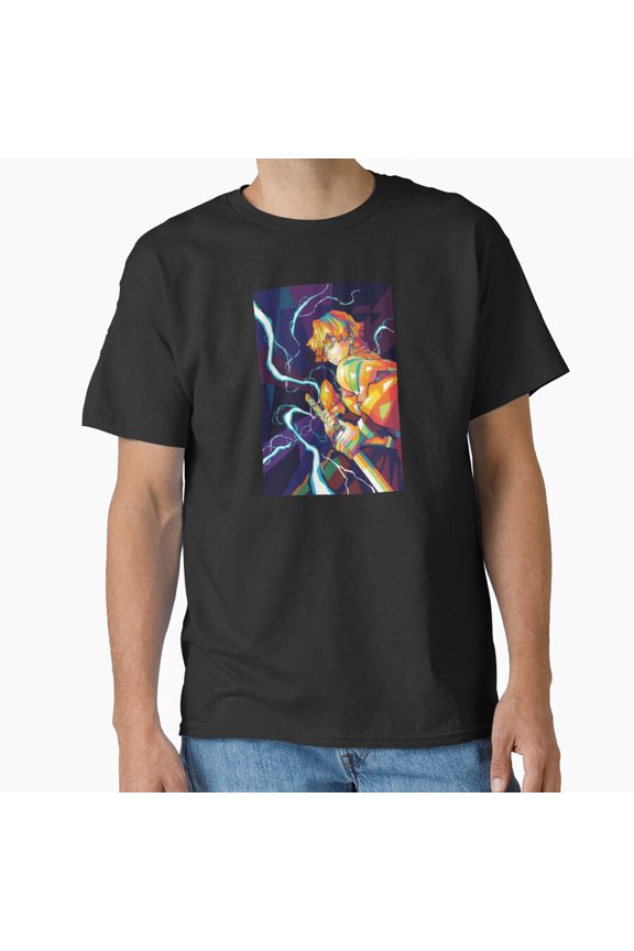 Zenitsu WPAP Art Golden Yellow Geometric Split Portrait Graphic Top T-Shirt
