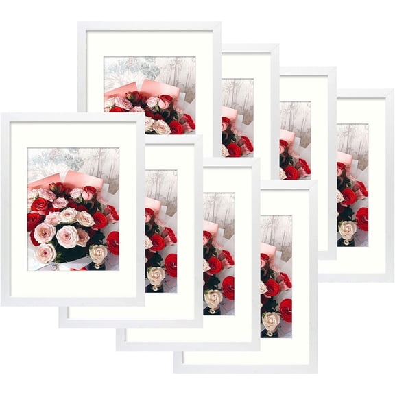 Zenjohn 12x16 Picture Frame with Mat for 8.5x11 Picture - Shatter Resistant Plexiglass - Engineered Wood Gallery Wall Frame for 30x40 cm Prints (White, 8 Pack)