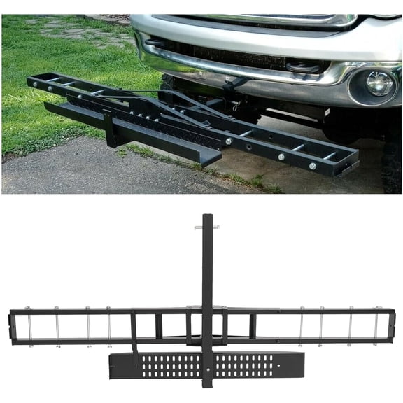 Zenjohn 500LBS Motorcycle Trailer Hitch Carrier Scooter Dirt Bike Hauler Hitch Mount Rack with Loading Ramp Locking Device Heavy Duty Steel Motorcycle Rack for Hitch Fits 2" Receiver