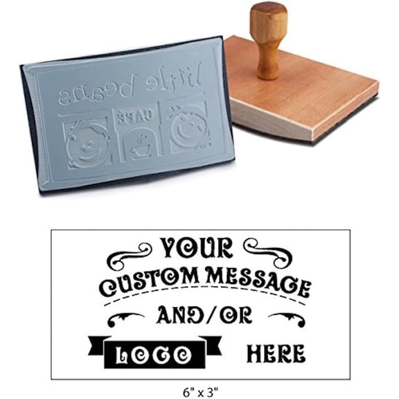 Zenjohn 6'' x 3'' Extra Large Custom Rocker Mount Wood Hand Rubber Stamp with Wooden Handle