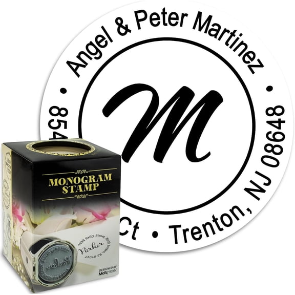 Zenjohn Monogram Address Stamp - Personalized Self Inking Rubber Stamp - Style 020 - with Locking Bottom Cover- Choose from 15 Ink Colors