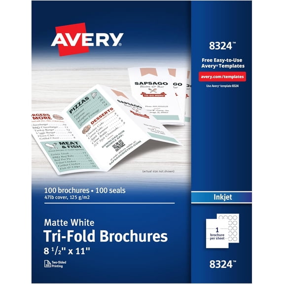 Zenjohn Printable Tri-Fold Brochures with Mailing Seals, 8.5" x 11", Matte White, 100 Blank Brochure Paper for Inkjet Printers (08324)