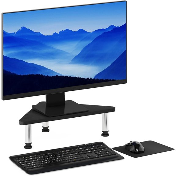 Zenjohn Turn-N-Tube Corner Monitor Riser Stand with Stainless Steel Tubes, Americano