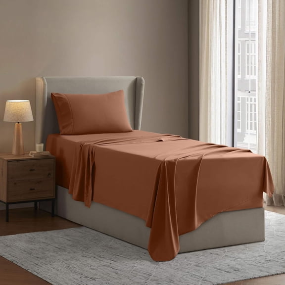 Zenjohn Twin Bed Sheet Set - Rust - Instantly Soft Microfiber, No Break-in Wash - 4-Piece Deep Pocket Sheets & Pillowcases, Stays Put All Night