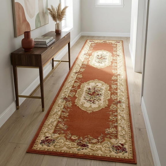 Zenjohn Versailles Collection Traditional Classic Floral Motif Area Rug (2' 7 x 10' 0 Runner, Terracotta/ Ivory)