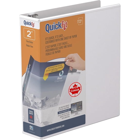 ZenjohnQuickfit View Binder, 3-Ring Binder for School or Office, Round Ring, White, Single, 2 Inch