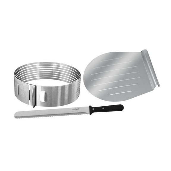 Zenker Stainless Steel Layer Cake Slicing Kit with 12" Serrated Knife, 3-Piece
