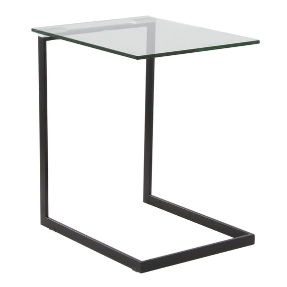 Zenn Contemporary End Table In Black Metal And Clear Glass Table Top