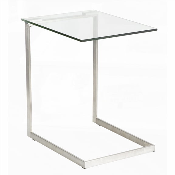 Zenn Contemporary End Table with Clear Glass and Stainless Steel Frame