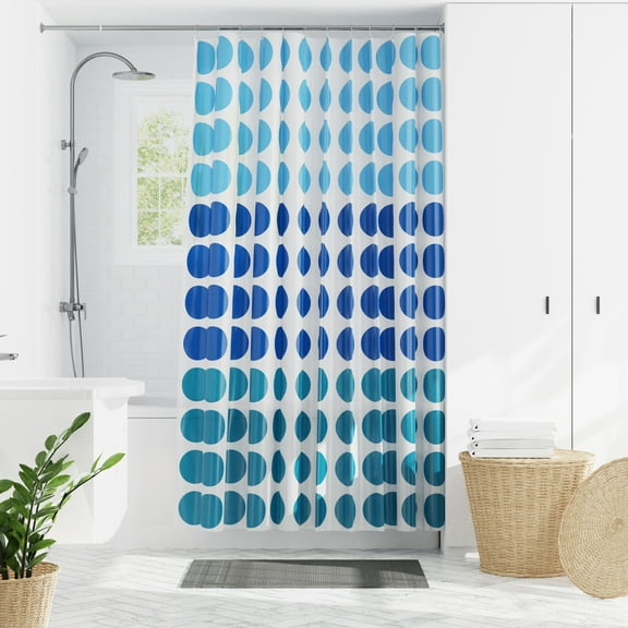 Zenna Home Blue Geometric Polypropylene Shower Curtain Set: 70" x 72" Curtain and 12 Shower Hooks