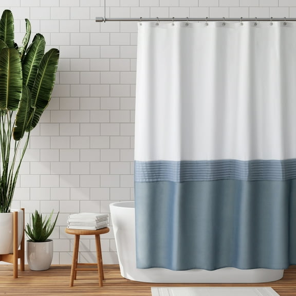 Zenna Home Blue and White Colorblock Fabric Shower Curtain, 70" x 72"