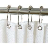 Chrome Roller Shower Curtain Hooks Pack of 12